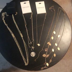 Five Gold Style Layering Necklaces